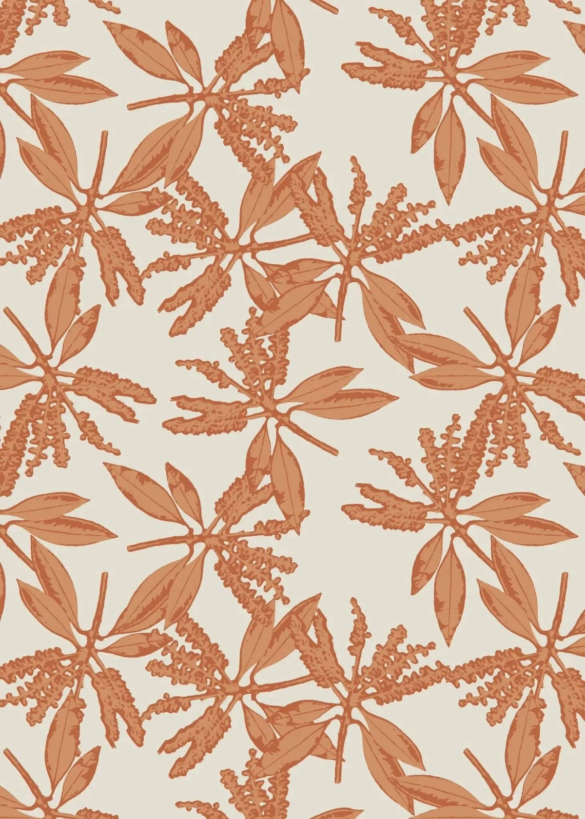 Amber Grove Floral Autumn fabric with pink leaf print on cream background.