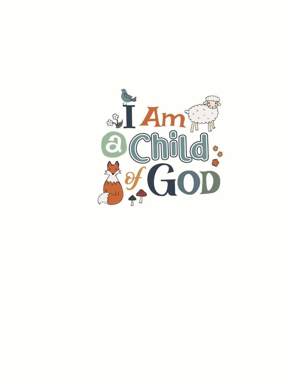 Half-yard fabric panel featuring "I Am a Child of God" text with woodland creatures.