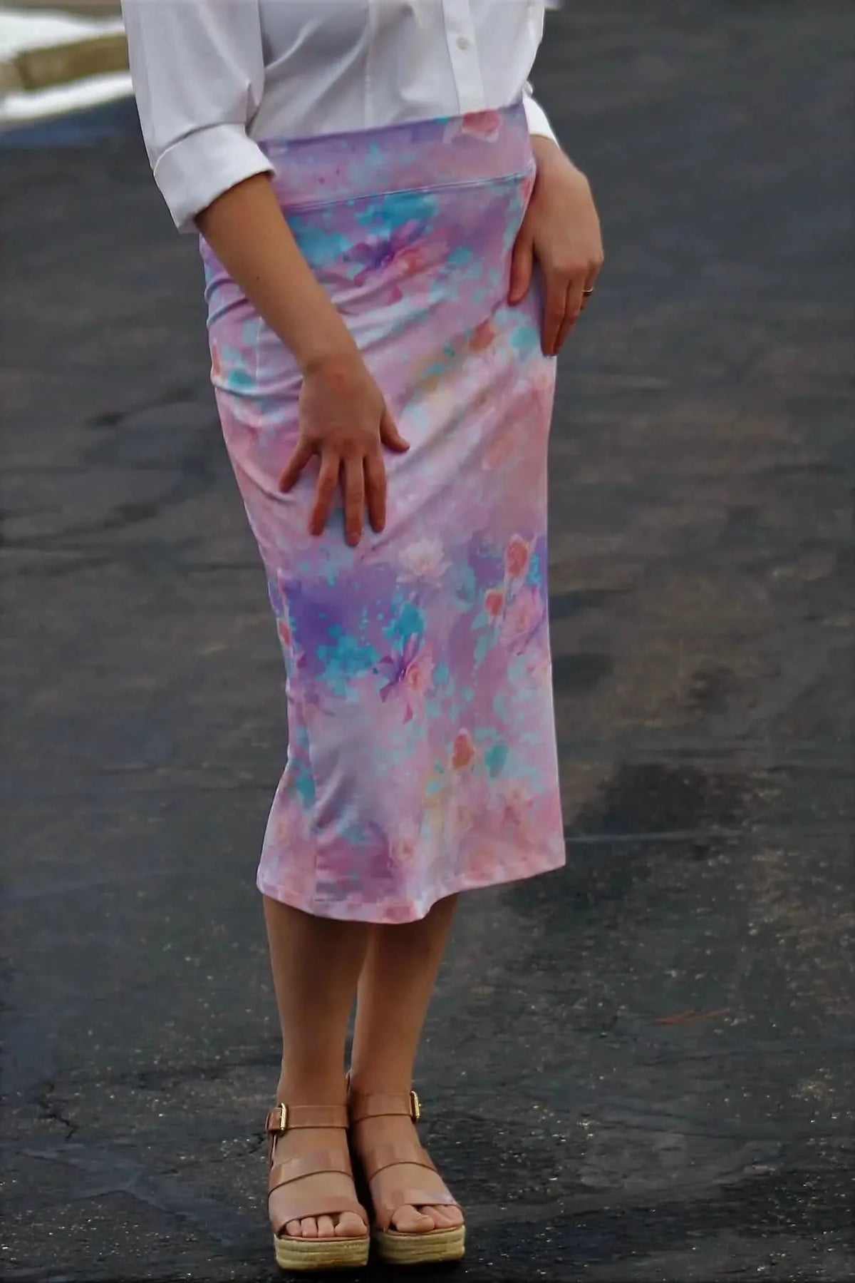 Purple glass flowers fabric with abstract watercolor floral print.