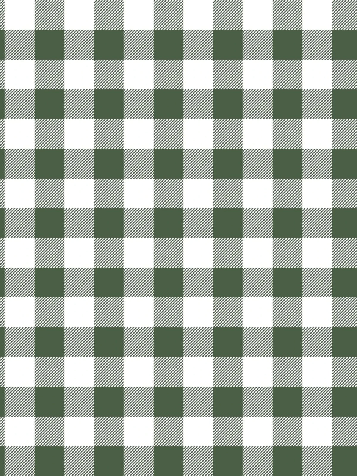 Forest green and white gingham fabric with diagonal lines on the white squares.