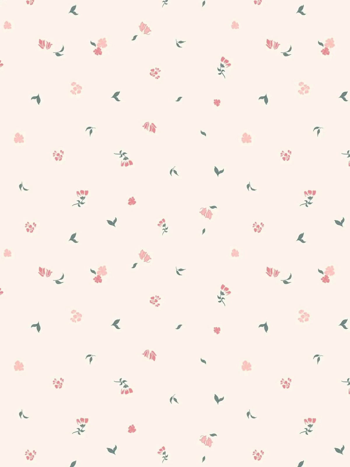 Blush pink fabric with scattered pink flowers and green leaves.
