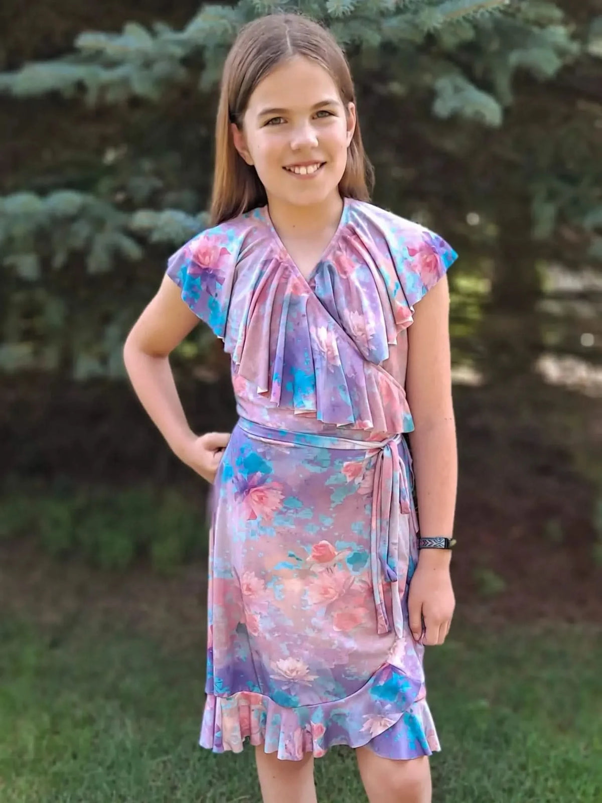 Purple glass flowers fabric with a subtle, translucent floral pattern.