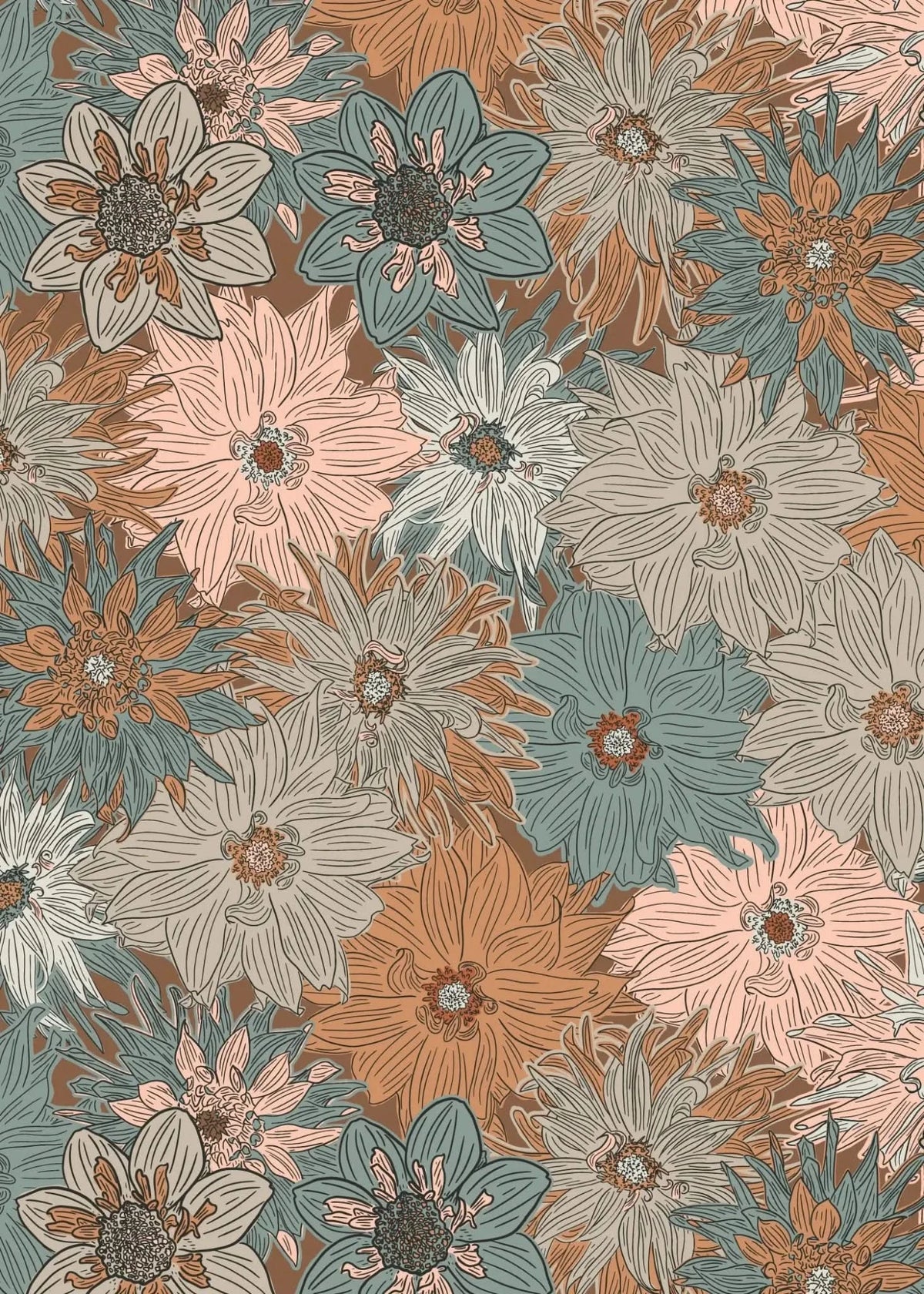 Morning Glory floral print fabric with blue, pink, and autumn blooms.