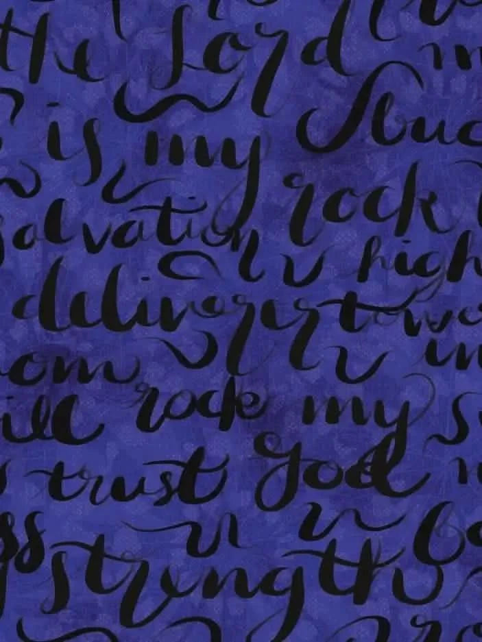 Deep blue fabric with handwritten Psalm 18:2 quote "The Lord is my rock.