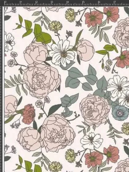 Light blue pastel floral fabric with Japanese-inspired peonies and leaves.