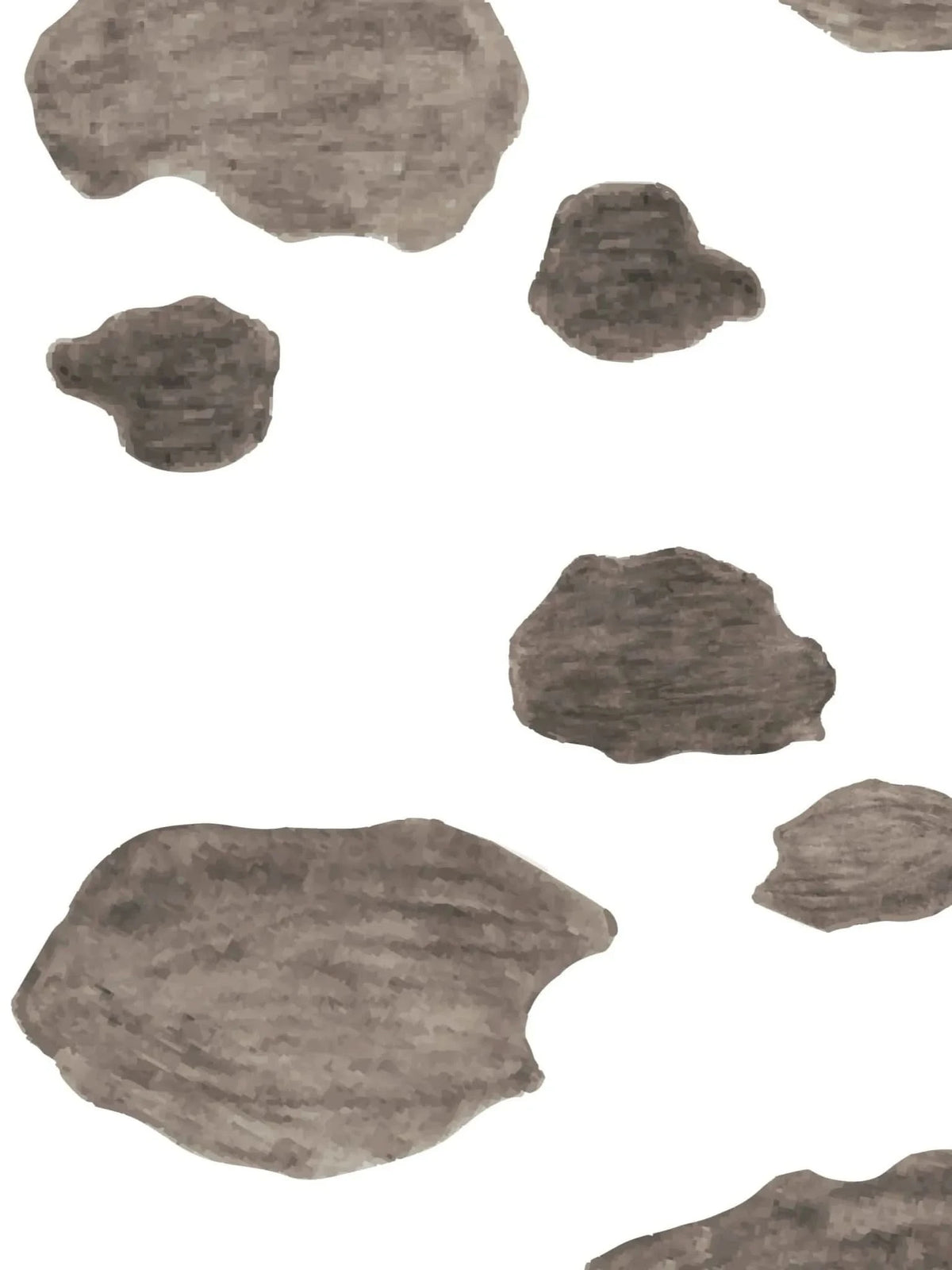 Brown cowhide print fabric with irregular animal spots on a white background.