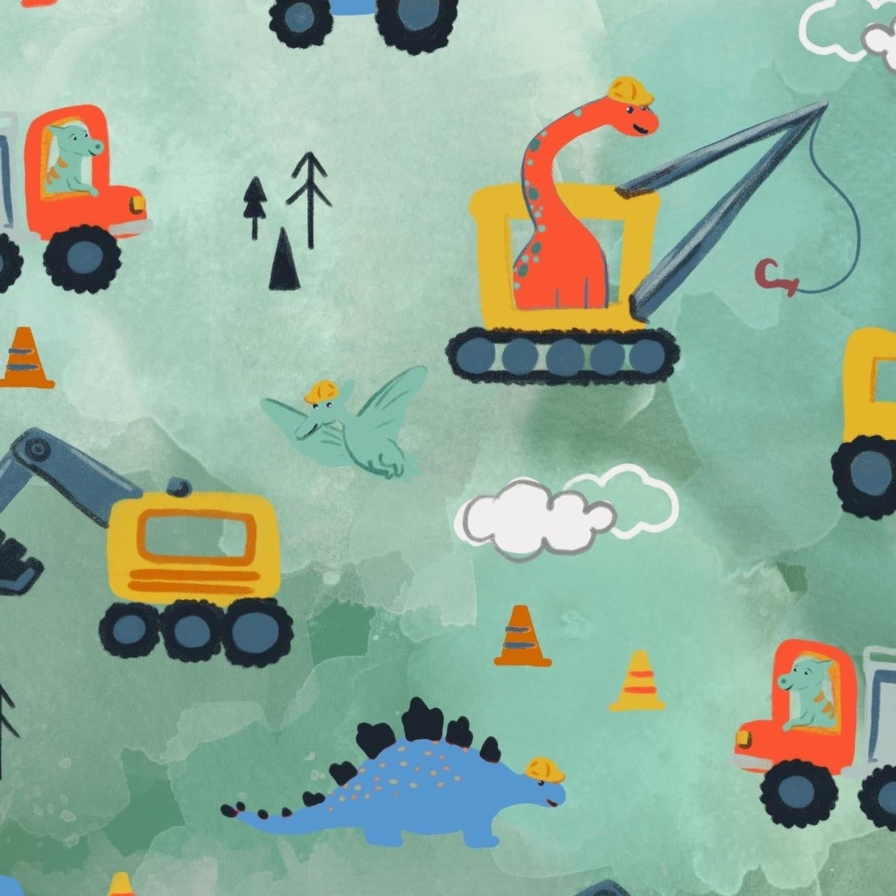 Construct-O-Saurus Fabric in Green - WayMaker Fabrics
