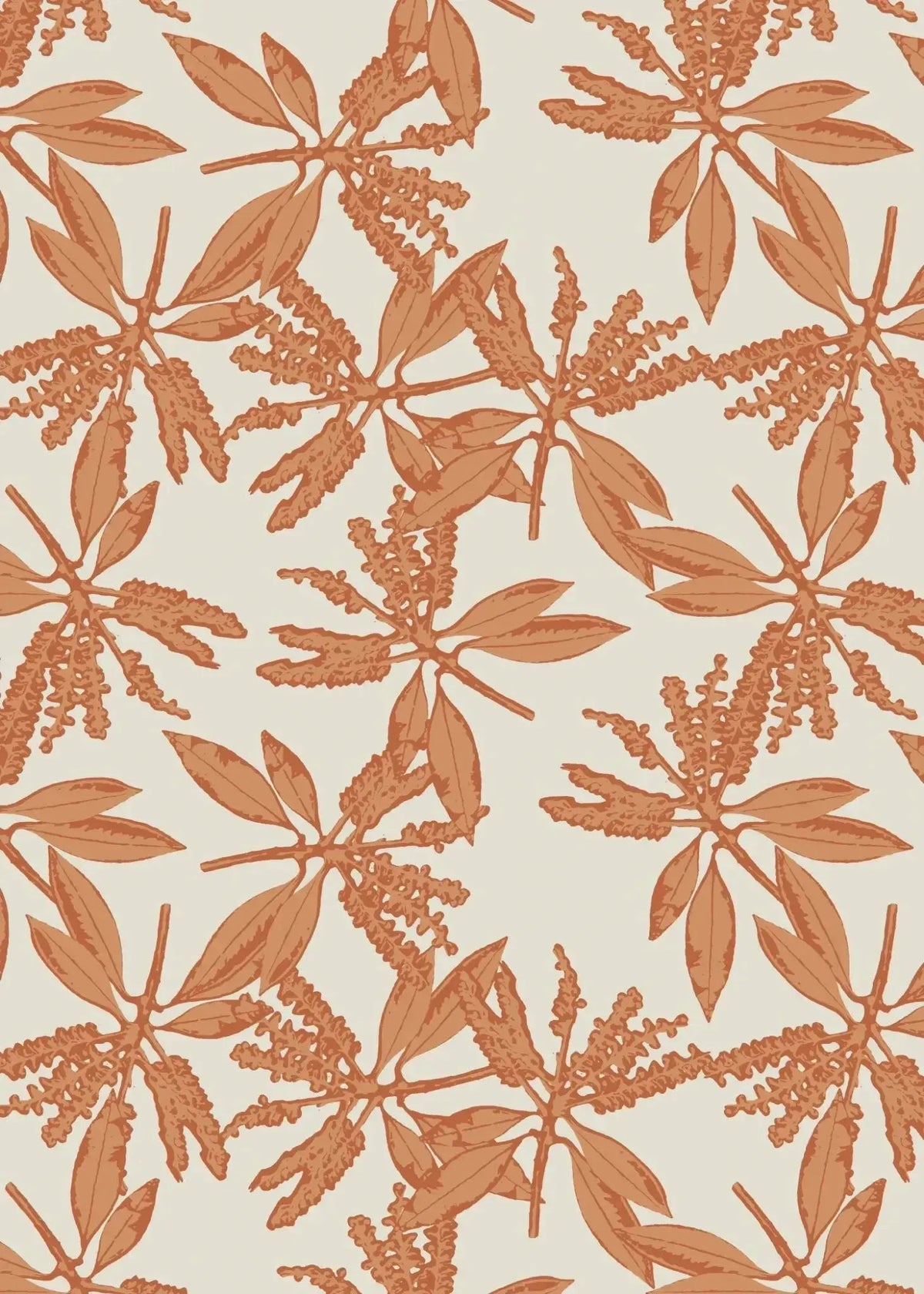 Amber Grove Floral Autumn fabric with pink leaf print on cream background.