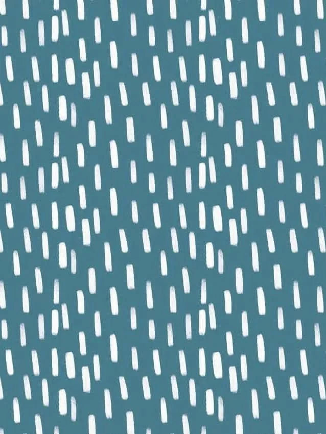 Blue fabric with a pattern of short, vertical white brushstrokes.