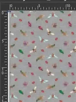 Light grey quilting cotton fabric with scattered colorful bug prints.