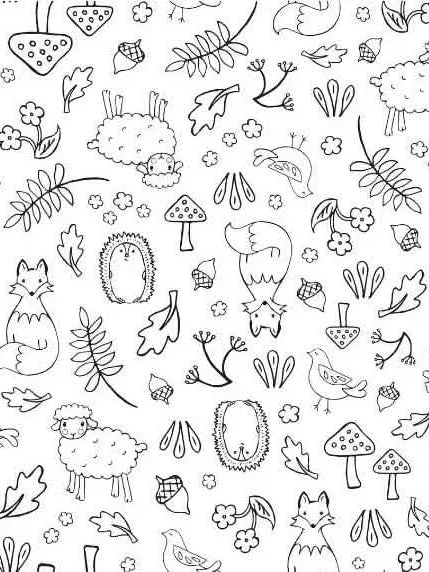 A coloring fabric panel with "I Am a Child of God" text and woodland creatures.