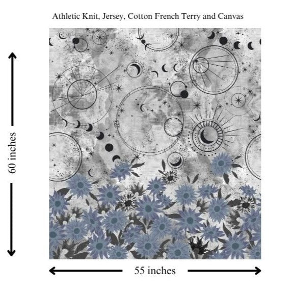 Celestial Sunflowers in Silver- PANEL Fabric - WayMaker Fabrics