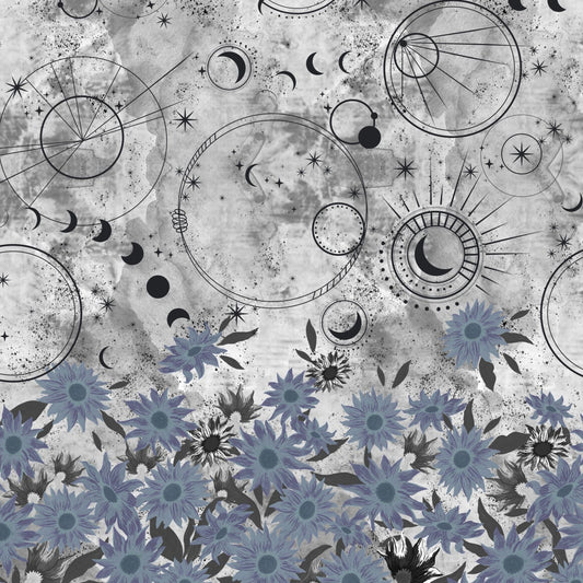 Celestial Sunflowers in Silver- PANEL Fabric - WayMaker Fabrics