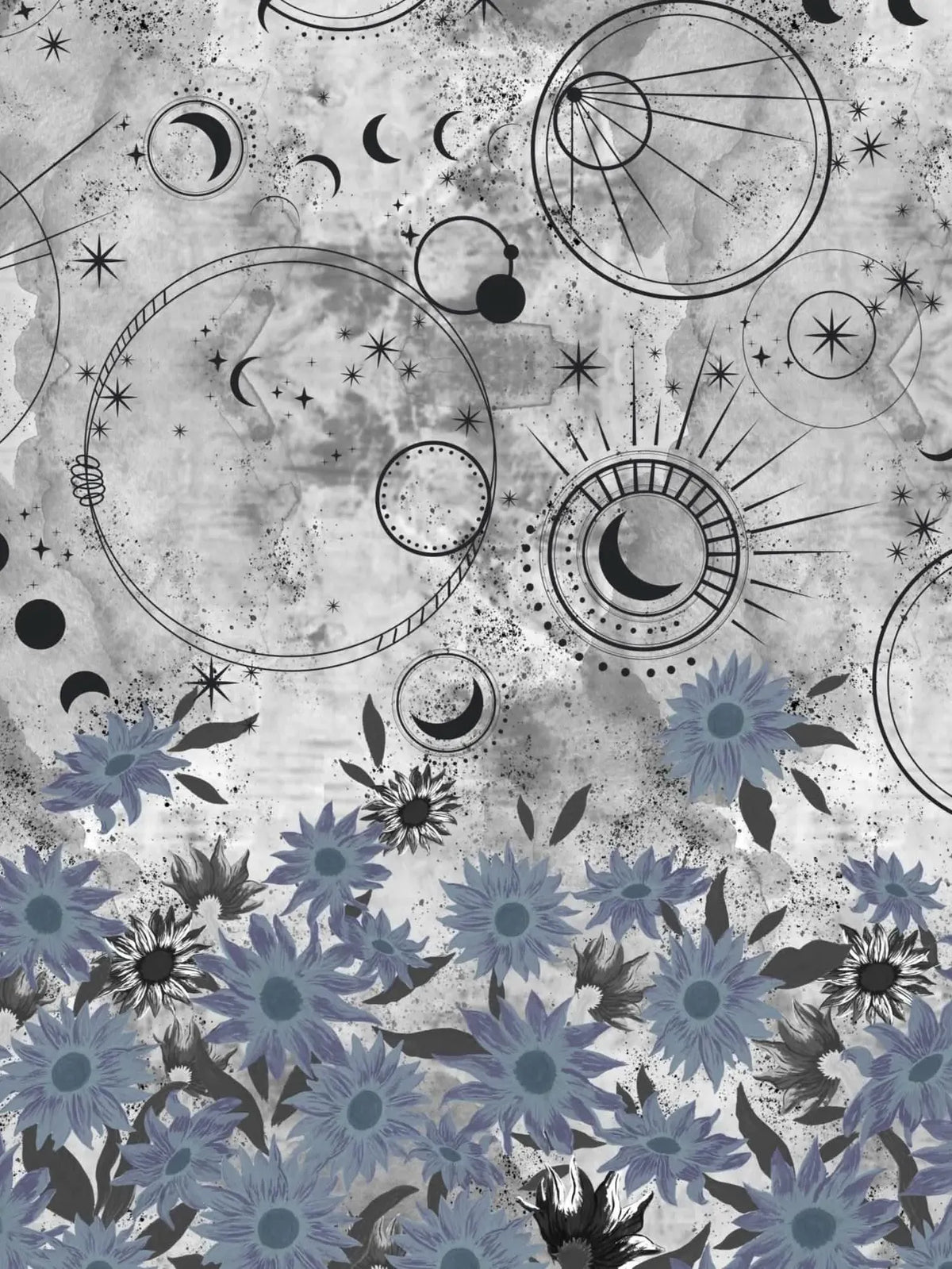 Celestial Sunflowers in Silver- PANEL Fabric - WayMaker Fabrics