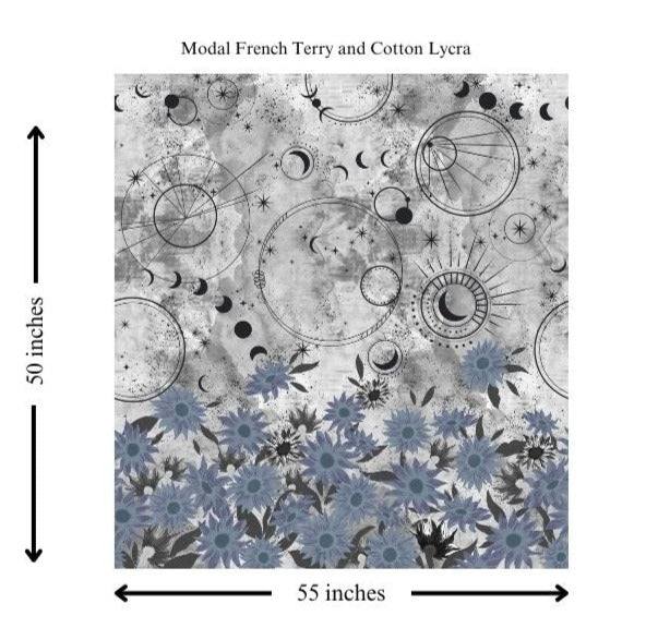 Celestial Sunflowers in Silver- PANEL Fabric - WayMaker Fabrics