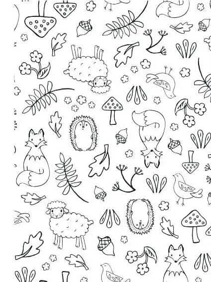 Fabric panel with "I Am a Child of God" text and a woodland creature coloring pattern.