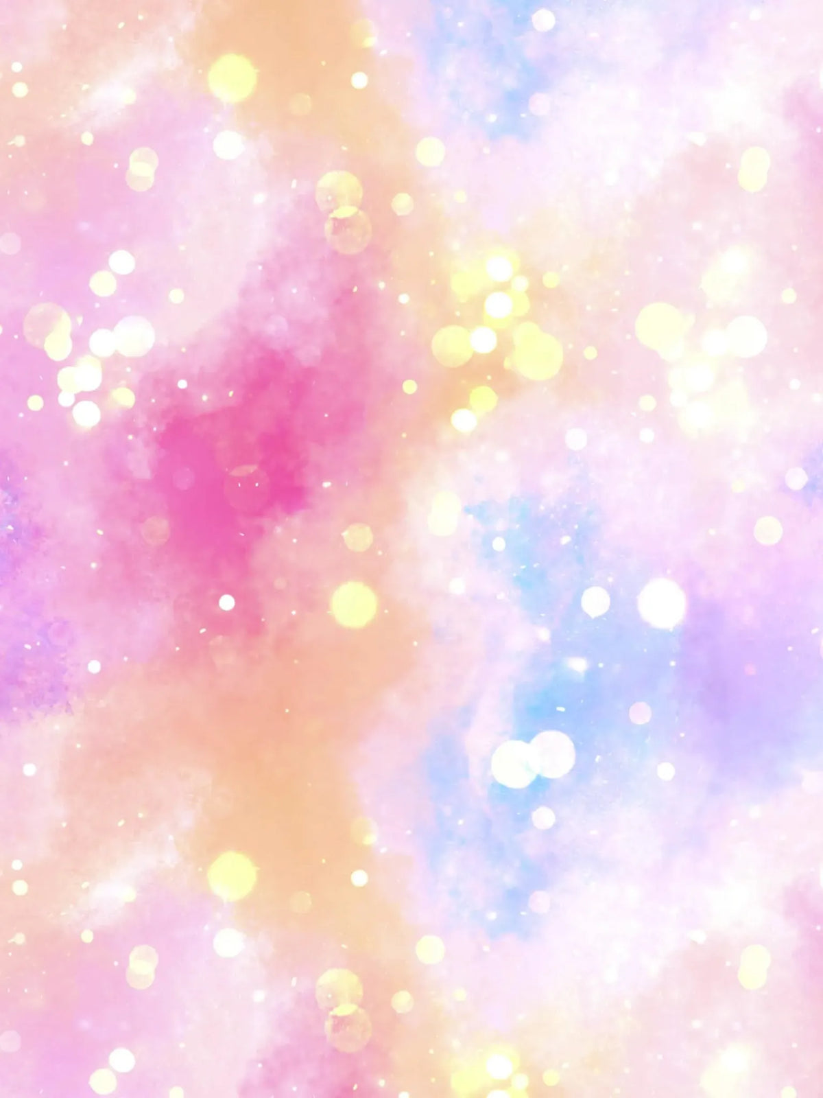 Cotton Candy Sparkle fabric with pink, blue, and yellow hues and bokeh effects.