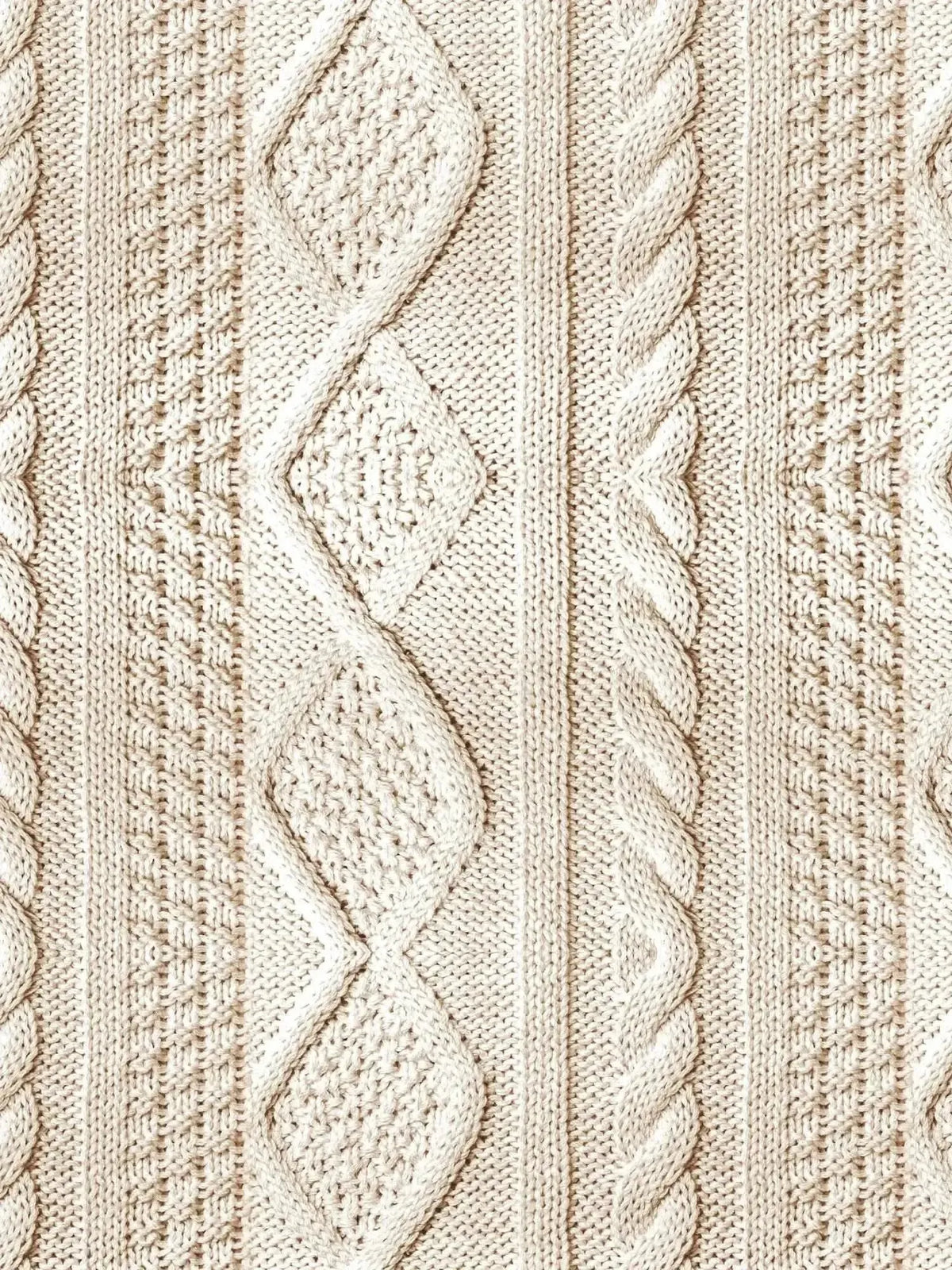 Cream cable knit fabric in a light beige color with textured knit pattern.