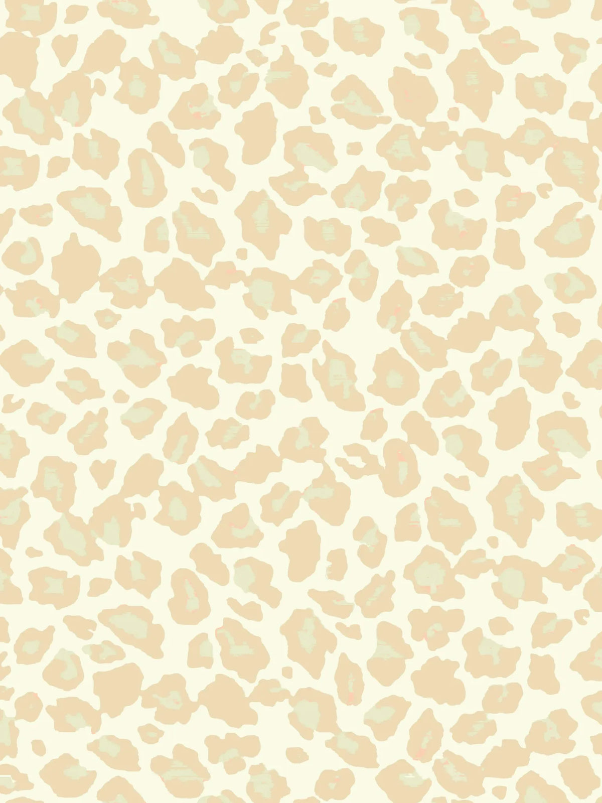Cream leopard print fabric with light tan and pale green spots.