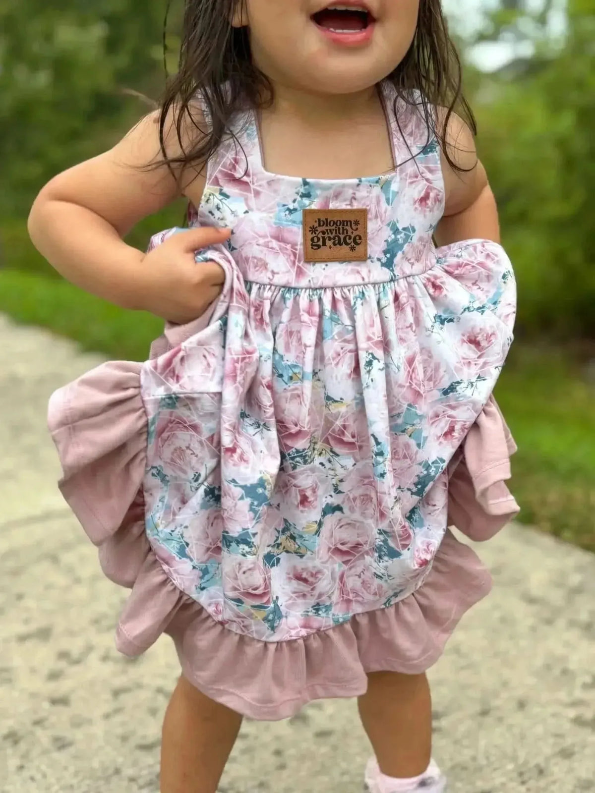 Pink and blue rose floral print fabric from Sanctuary Faith-Based collection.