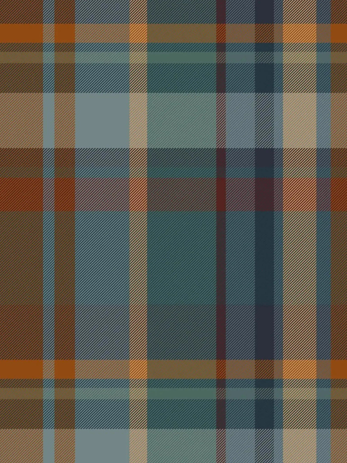 A plaid fabric with a pattern of brown, blue, and green squares and lines.