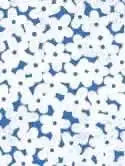 Blue fabric with an overlapped white floral pattern.