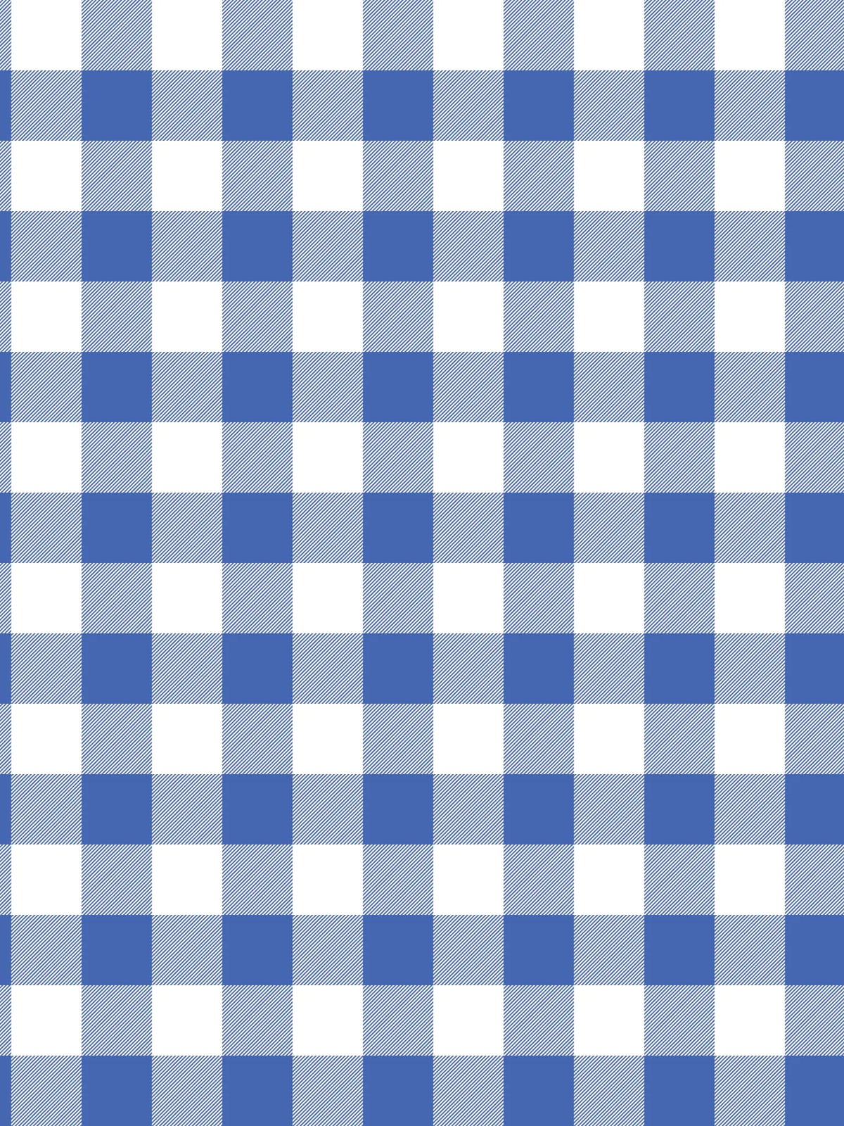 Blue gingham check fabric with white squares, sold by the yard.
