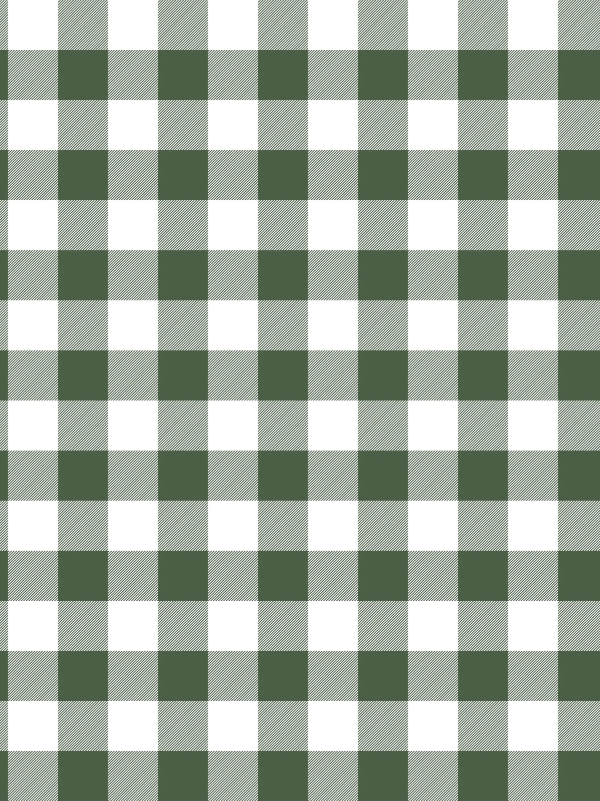 Forest green and white gingham fabric with diagonal lines on the white squares.