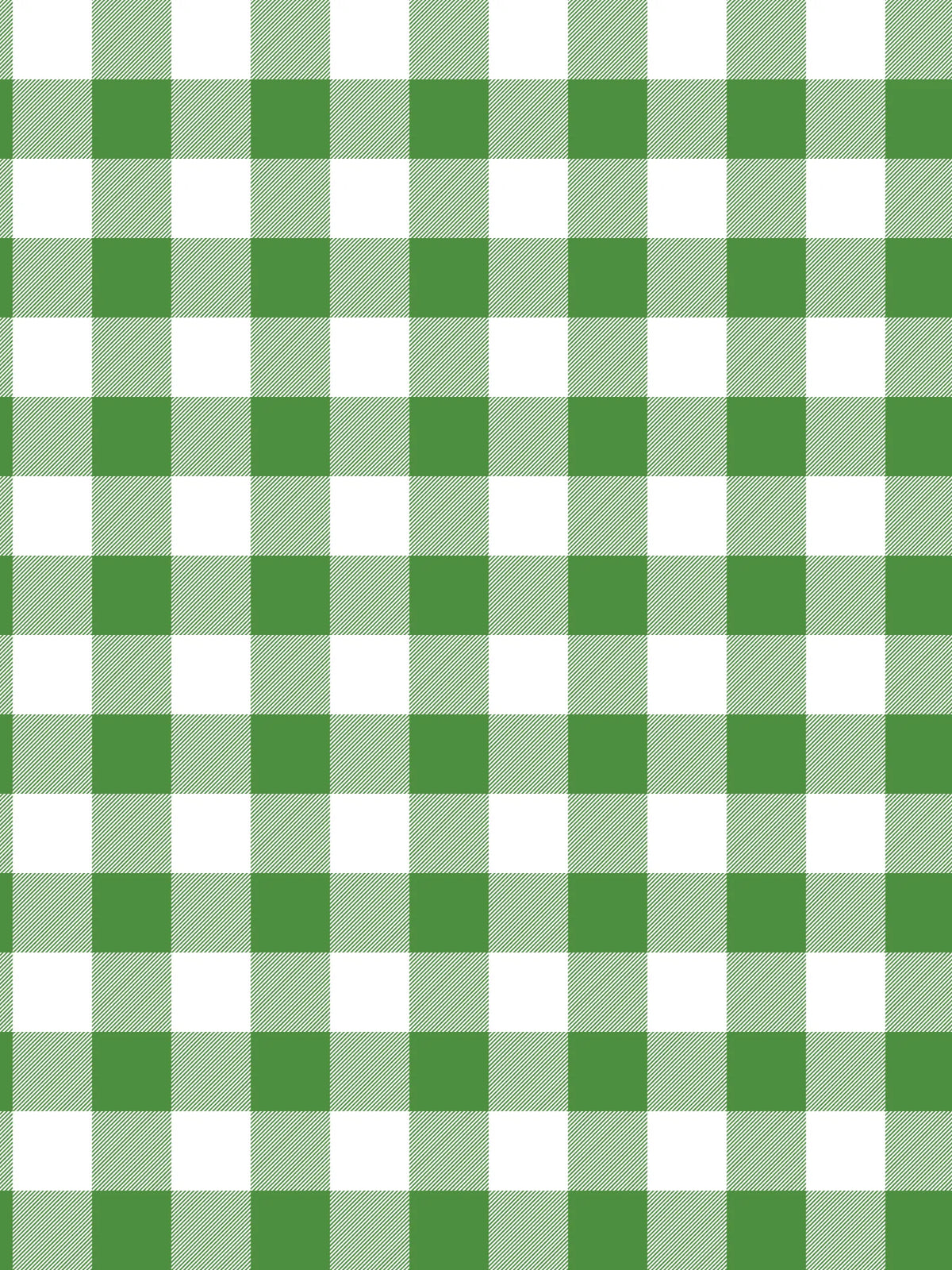 A green and white gingham fabric with diagonal lines on the white squares.