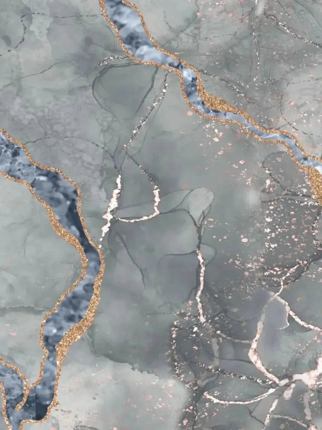 Blue marble pattern fabric with gray tones and gold veins.