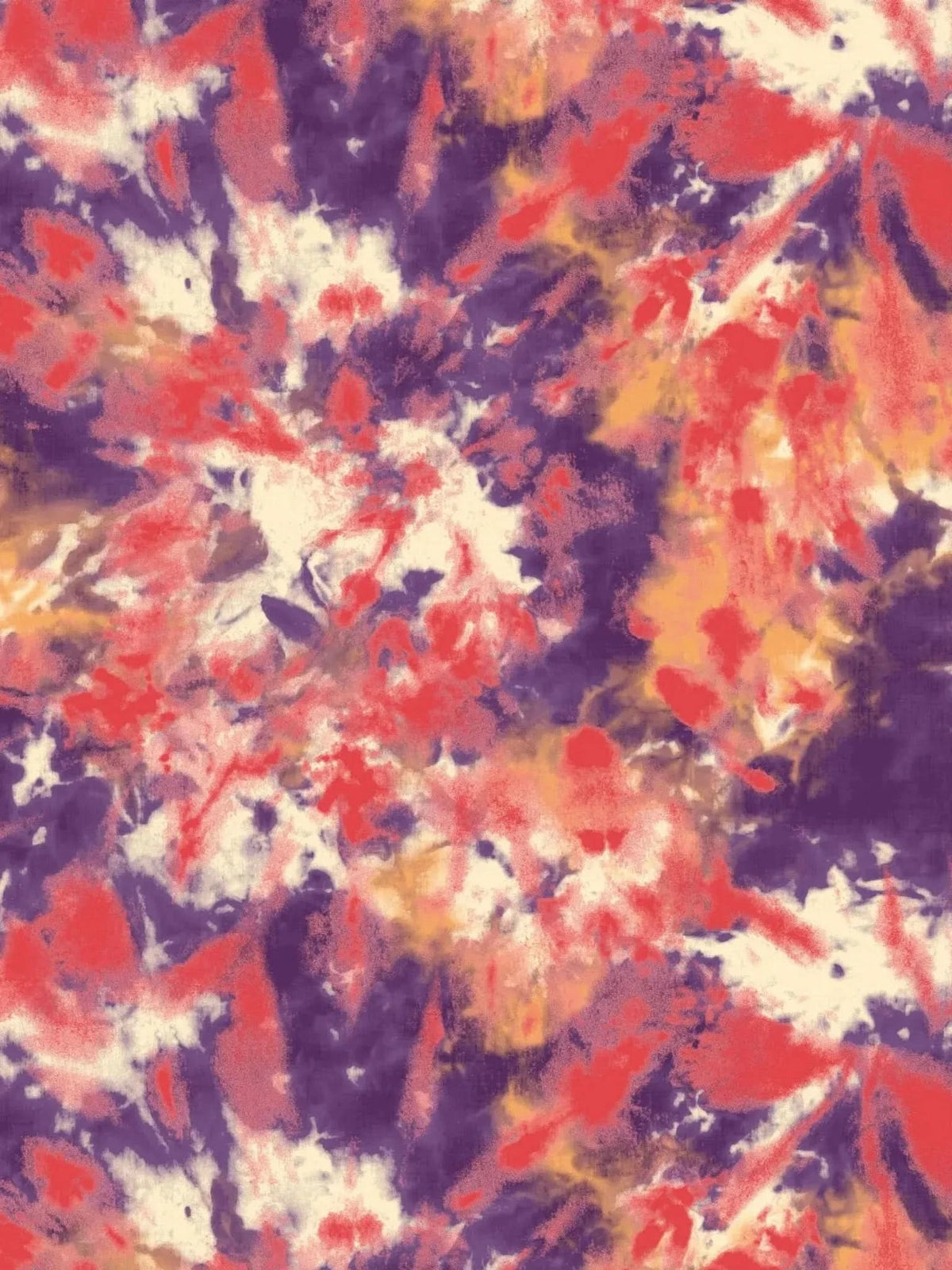 Grape soda tie-dye fabric with purple, red, orange, and cream colors.