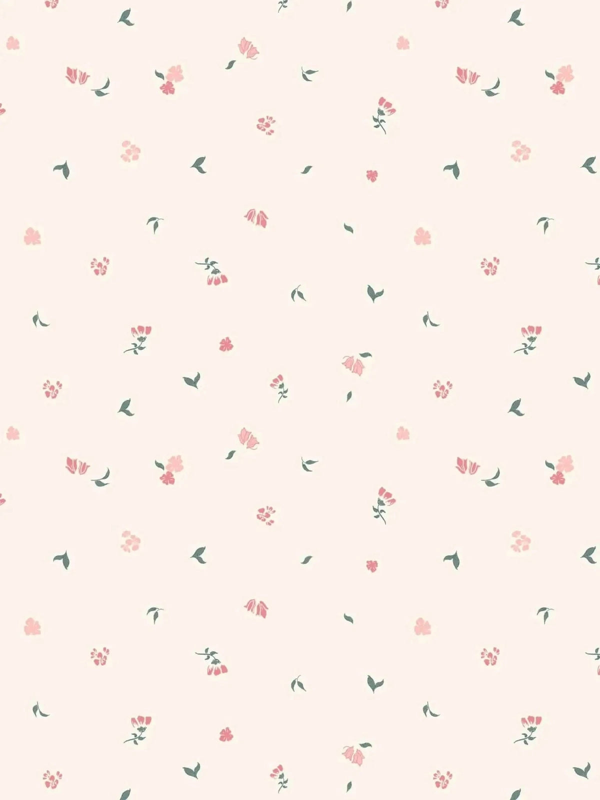 Blush pink fabric with scattered pink flowers and green leaves.