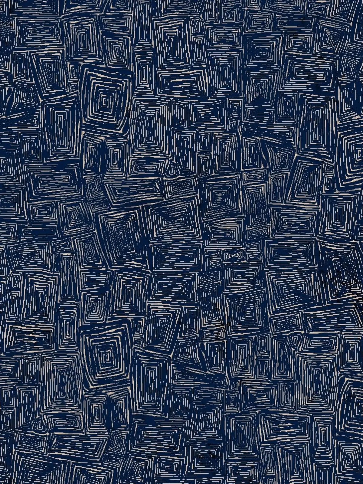 A dark blue fabric with a pattern of irregular, light-colored squares.