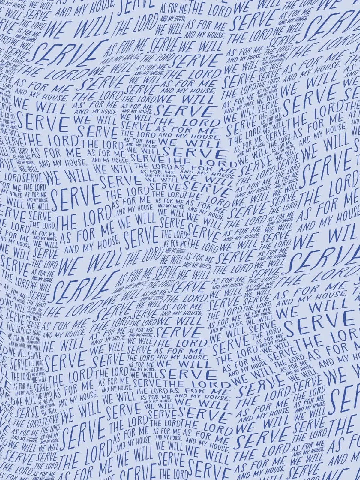 Light blue fabric with the Joshua verse "As for me and my house, we will serve the Lord."