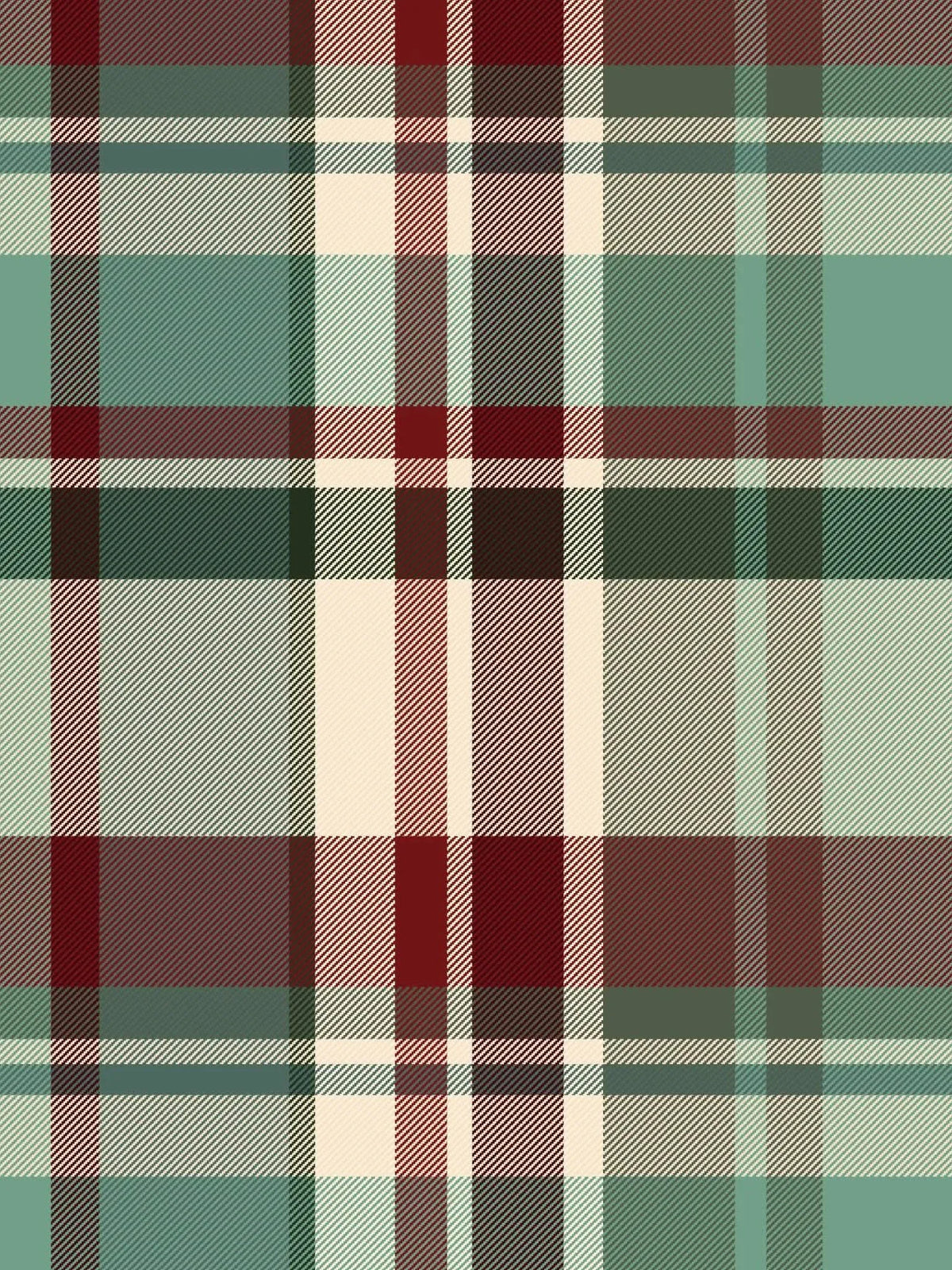 A light Christmas plaid fabric with green, red, and cream colors.
