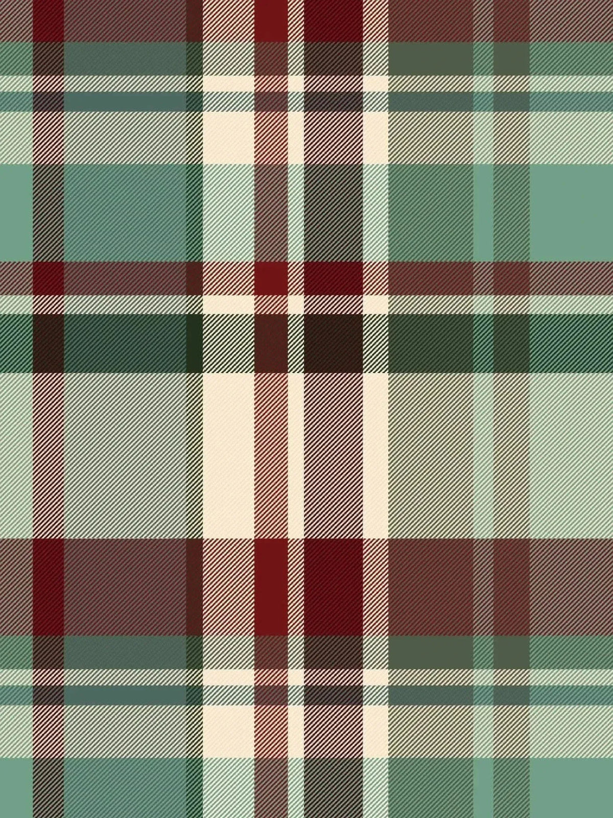 Light teal and purple plaid fabric with a subtle holiday Christmas pattern.