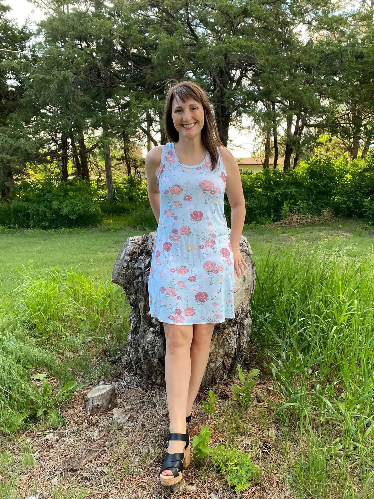Modern Blooms floral print fabric with pink and white blooms on light background.