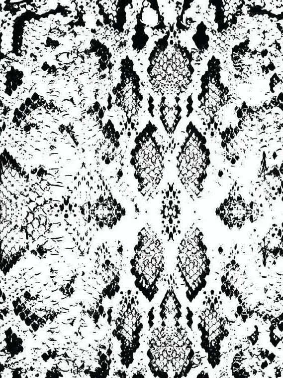 Black and white snake print fabric with a repeating pattern.