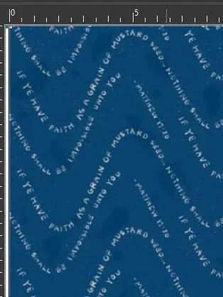 Blue fabric with white text repeating the phrase "If ye have faith as a grain of mustard seed... nothing shall be impossible unto you - Matthew 17:20".