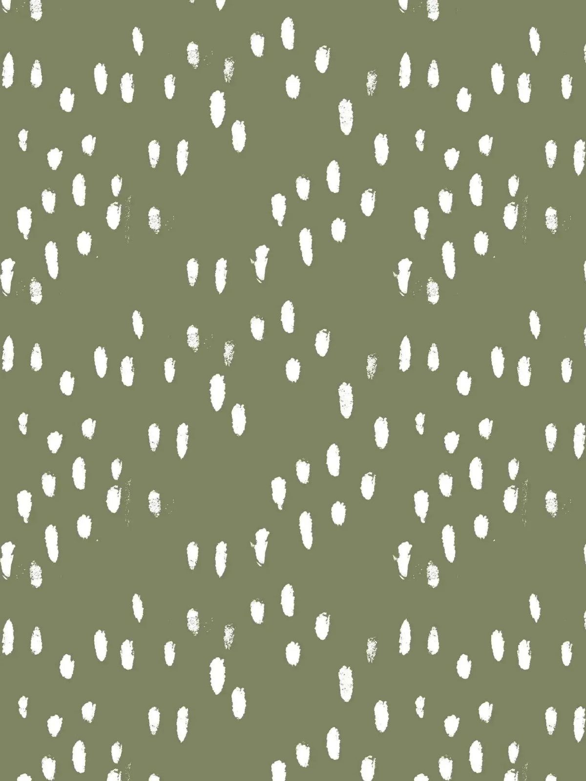 Olive green fabric with white abstract dots pattern.