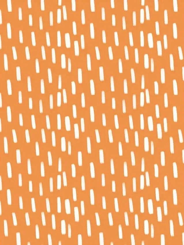 Orange fabric with white vertical dash patterns.