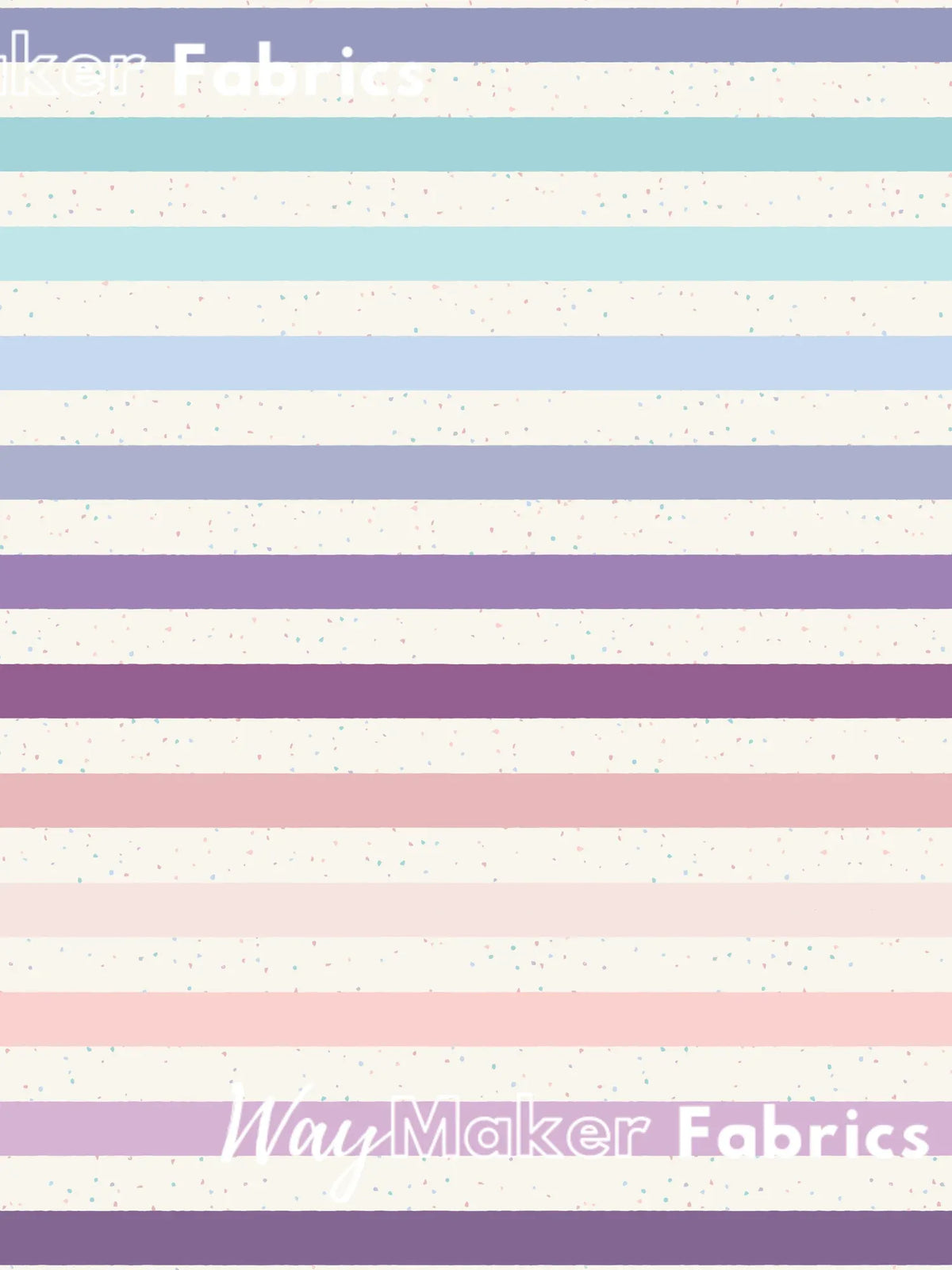 Fabric with horizontal stripes in pastel colors and confetti-like speckles.