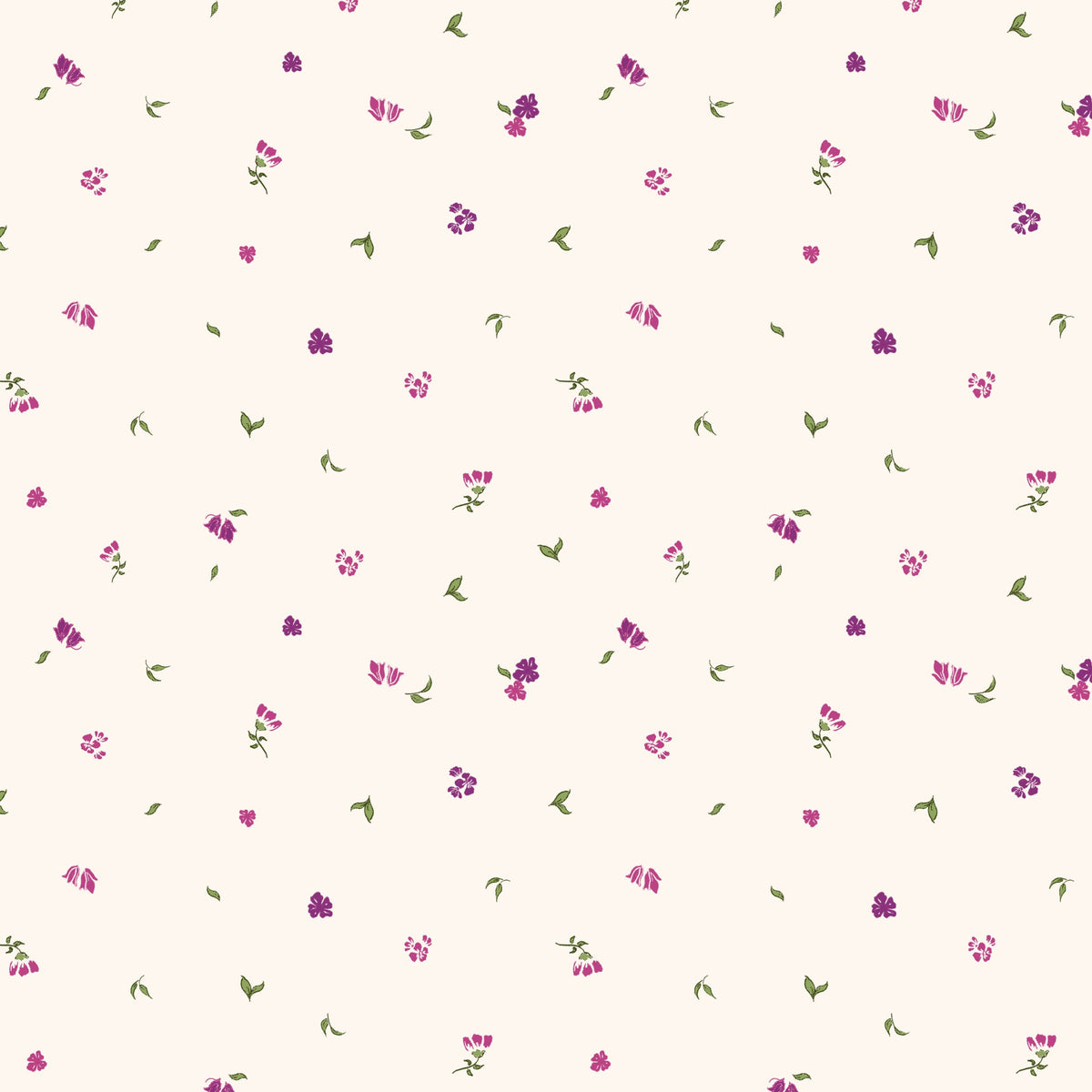 Pattern of small purple flowers on a white background