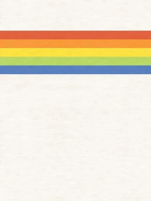 Cream fabric with a horizontal rainbow stripe panel at the top.