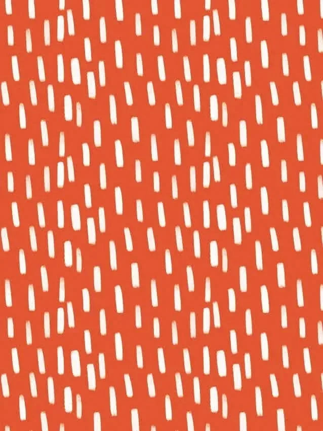 Red fabric with a pattern of short, vertical white brushstrokes.