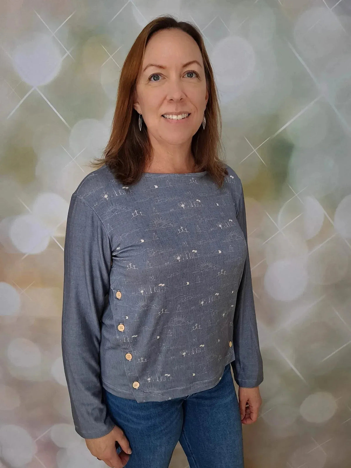 Sky blue fabric with white "Resurrection Story" faith-based print.