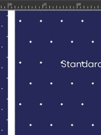 Three dark blue fabric swatches with white polka dots of varying sizes.