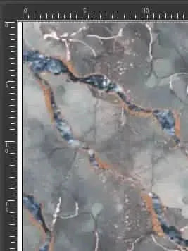 Blue marble pattern fabric with gray tones and orange veins.