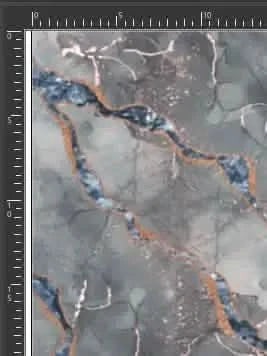 Blue marble fabric with gold and dark blue veins.