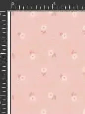 Pink floral fabric with scattered vintage blooms on a soft pink background.
